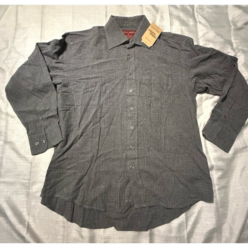 COMFORT OUTFITTER Men Long Sleeve Size L Gray Plaid Button Down 100% Cotton NWT